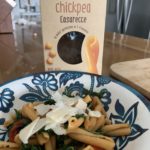 Chickpea pasta with roasted red peppers and kale